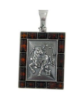 Anhänger Sternzeichen "Stier" aus 925er Sterling Silber mit echtem Bernstein 