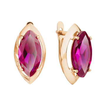 Earrings in red gold of 585 assay value with ruby HTS 