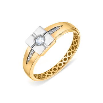 Gelb/ Weißgold 585 Damenring mit Brillanten 
