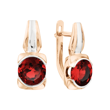 Earrings in red gold of 585 assay value with garnet 
