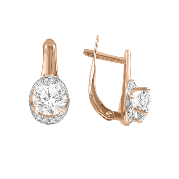 Earrings in red gold of 585 assay value with Swarovski crystals 