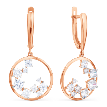 Earrings in red gold with cubic zirconia 