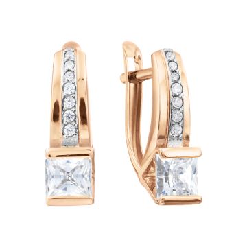 Earrings in red gold with cubic zirconia 
