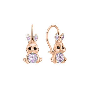 Infant earrings in red gold of 585 assay value (14ct) with zirconia 