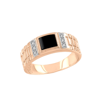 Herrenring aus Rotgold 585° mit Onyx, Zirkonia 