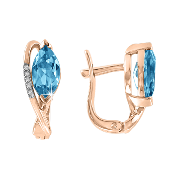 Earrings in red gold of 585 assay value with blue topaz, zirconia 