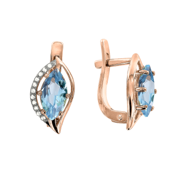 Earrings in red gold of 585 assay value with blue topaz, zirconia 