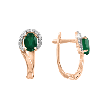 Earrings in red gold of 585 assay value with  onyx, zirconia 