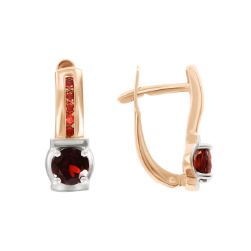 Earrings in red gold of 585 assay value with garnet, zirconia 