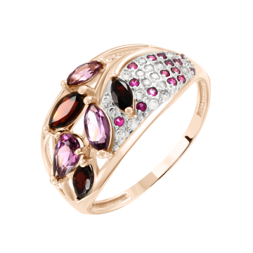 Damenring aus Rotgold 585° mit Granat, Rhodolith und Zirkonia 