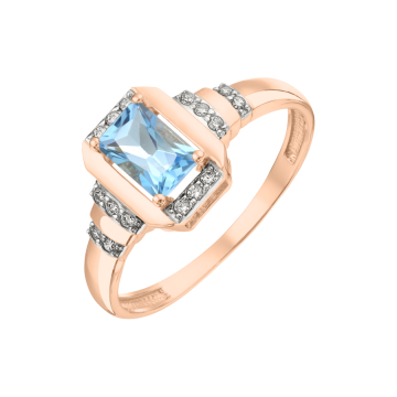 Rotgold 585° Damenring mit blau Topas, Zirkonia 
