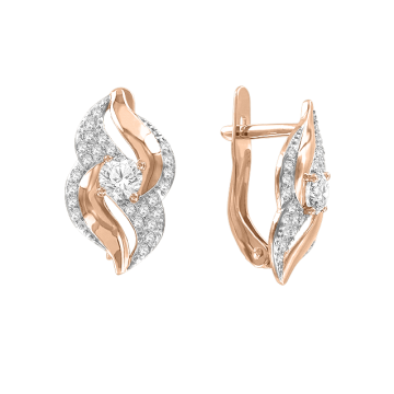Earrings in red gold with cubic zirconia 