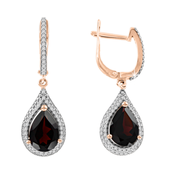 Серьги из красного золота 585 пробы с гранатом и фианитами 