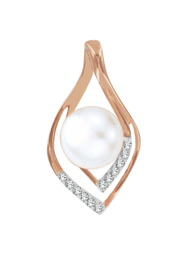 Pendant in red gold of 585 assay value with natural pearl and zirconia 