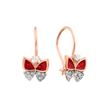 Infant earrings in red gold of 585 assay value (14ct) with zirconia 