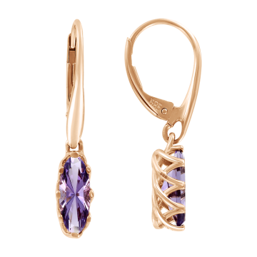 Серьги из красного золота 585 пробы с аметистами 
