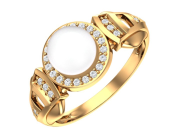 Кольцо из красного Золота 585 пробы с жемчугом и фианитами 