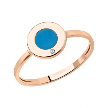 Damenring aus Rotgold 585° mit Zirkonia und blauem Emaille 