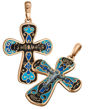 Orthodoxe Kreuz-Anhänger "Kreuzigung Christi" Silber 925° mit Rotgold vergoldet 999° mit  Emaille 