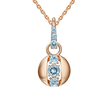 Pendant in red gold of 585 assay value with blue topaz 