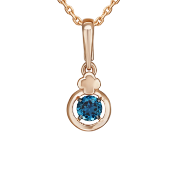 Pendant in red gold of 585 assay value with blue topaz 