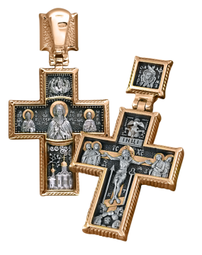 Orthodoxe Kreuz-Anhänger Silber 925° mit Rotgold vergoldet 999° 