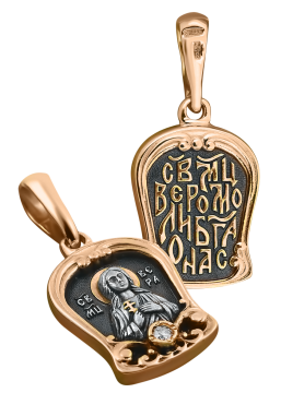 Orthodoxer Ikonenanhänger „Heilige Vera“ aus 925er Sterlingsilber, vergoldet mit 999er Rotgold. 