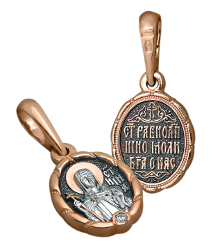 Orthodoxer Ikonenanhänger „Heilige Nina“ aus 925er Sterlingsilber, vergoldet mit 999er Rotgold. 