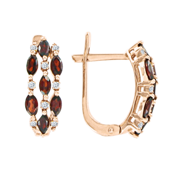 Ohrringe aus Rotgold 585° mit Granat, Zirkonia 