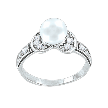 Женское серебряное кольцо 925 пробы с фианитами и жемчугом 