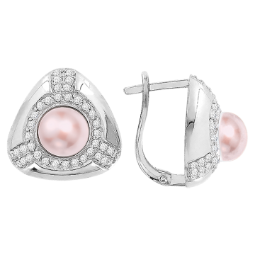 Серебряные серьги 925 пробы, вставка фианиты и жемчуг 