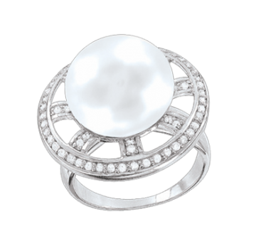 Серебряное кольцо. Вставка: финит, жемчуг 