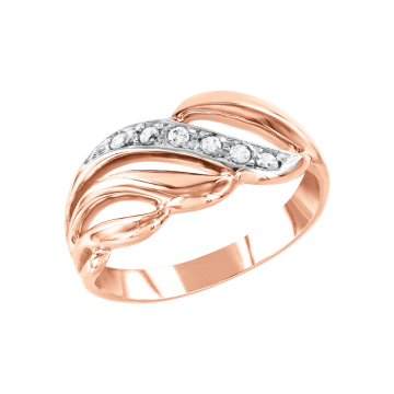 Кольцо женское из красного золота 585 пробы с фианитами 