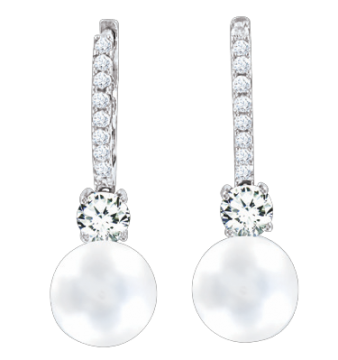 Серебряные серьги 925 пробы, вставка фианиты и жемчуг 