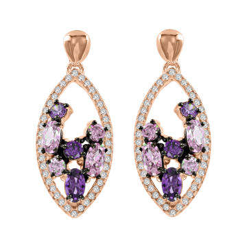 Ohrringe aus Silber 925° Rotgold vergoldet mit Amethyst HTS und Zirkonia 