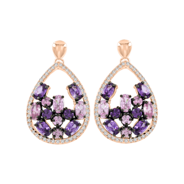 Ohrringe aus Silber 925° Rotgold vergoldet mit Amethyst HTS und Zirkonia 