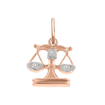 Подвеска знак зодиака из красного золота 585 пробы с фианитами "Весы" 