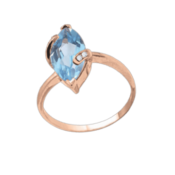 Rotgold 585° Damenring mit blau Topas, Zirkonia 
