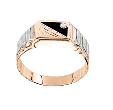 Herrenring aus Rotgold 585° mit zirkonia, onyx 