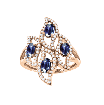 Кольцо из красного золота с фианитами и сапфирами 