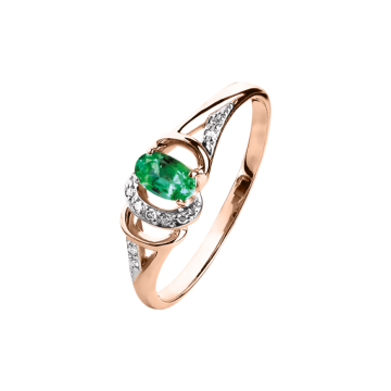 Кольцо из красного золота с изумрудом и бриллиантами 