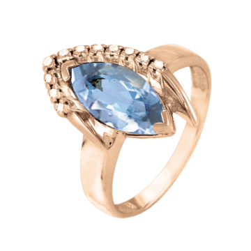 Rotgold 585° Damenring mit blau Topas, Zirkonia 