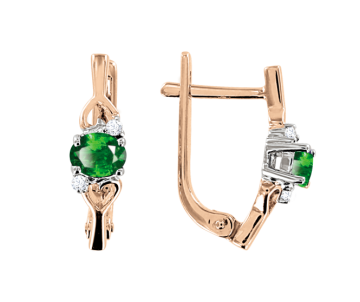Серьги в красном золоте 585 пробы с бриллиантами и изумрудами 