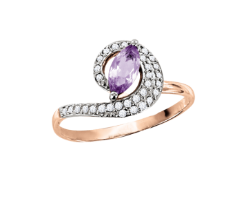 Rotgold 585° Damenring mit Amethyst, Zirkonia 