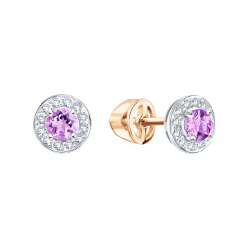 Ohrringe aus Rotgold 585° mit Amethyst, Zirkonia 