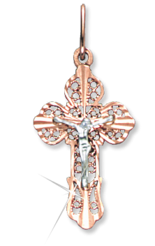 Крестик православный из красного с белым золота 585 пробы 