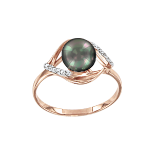 Damenring aus Rotgold 585° mit Zirkonia, echte Perlen 