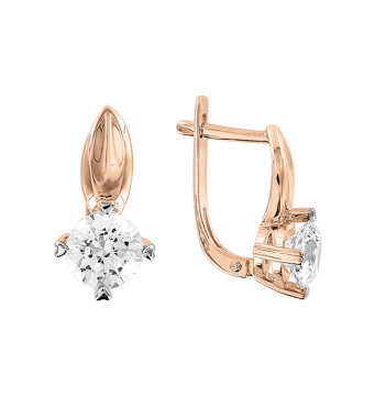 Earrings in red gold of 585 assay value with Swarovski crystals 