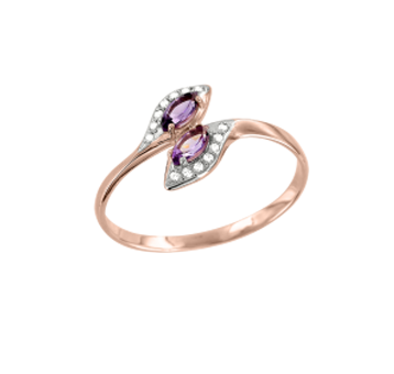 Rotgold 585° Damenring mit Amethyst, Zirkonia 