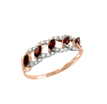 Кольцо из красного золота с гранатом и фианитами 